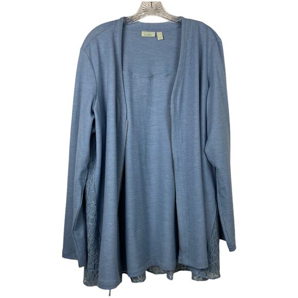 LOGO LOUNGE Blue Lace Back Cardigan w/ Pockets 10 - Picture 4 of 5